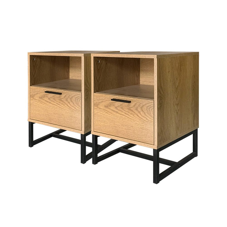 Belluno Industrial Style Set Of 2 One Drawer Bedside Tables