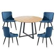 Belluno Round Dining Table Set with metal leg with 4 Velvet Chairs