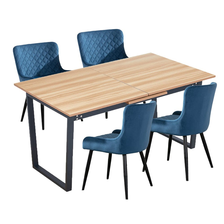 Belluno Extending Dining Table Set with 4 Velvet Chairs