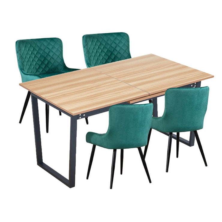 Belluno Extending Dining Table Set with 4 Velvet Chairs