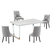 Etta Rectangle Dining Table Set with 4 Velvet Chairs