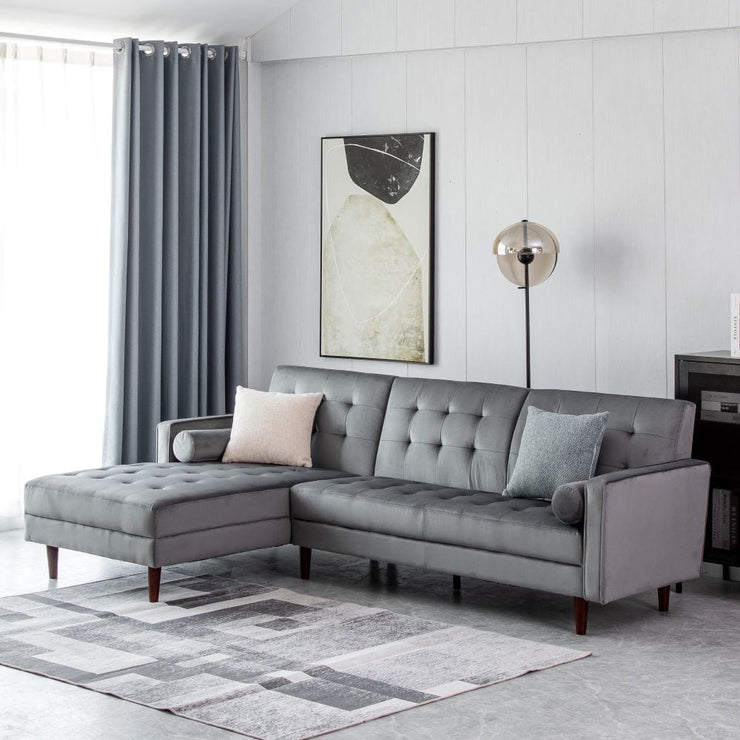 Avery Chaise End Velvet Corner Sofa In Grey