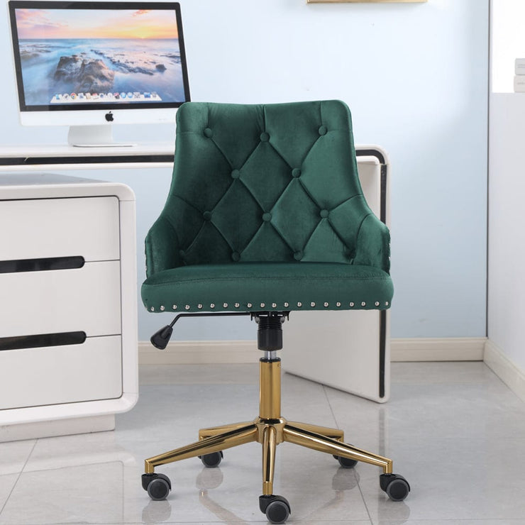 Avers Channel Tufted Velvet Office Chair with Gold Legs