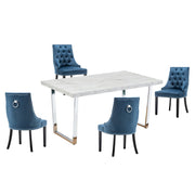 Etta Rectangle Dining Table Set with 4 Velvet Chairs