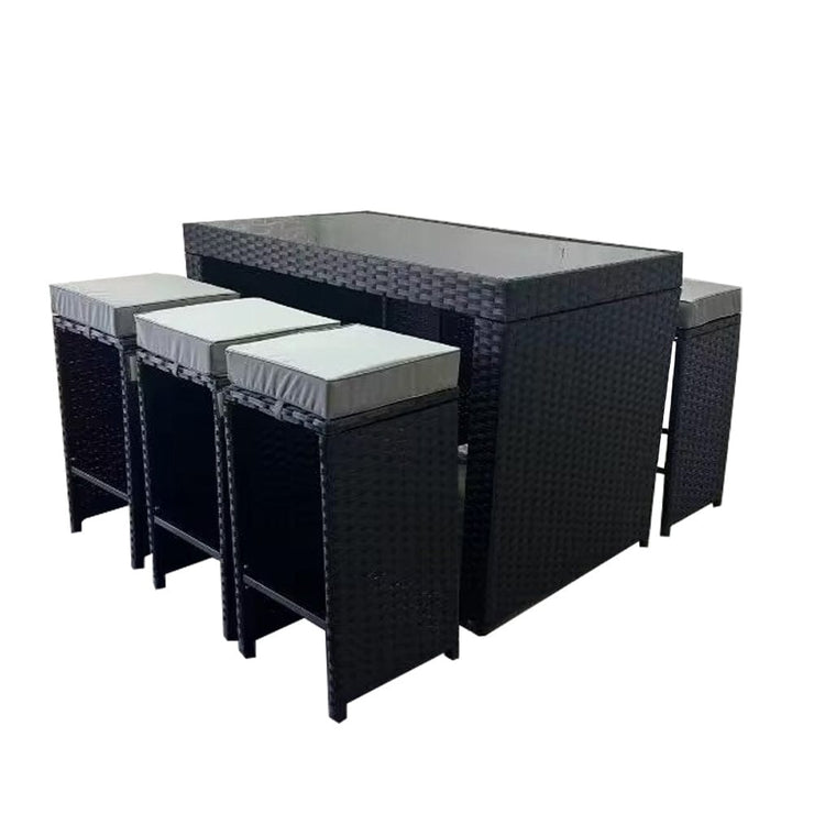 Eton Rattan Garden 6 Seater Bar Table and Stool Set in Black with rain cover option