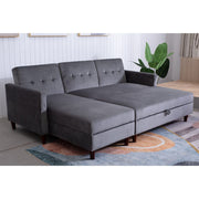 Destin Reversible Grey Velvet Corner Sofa With Storage Chaise and Ottoman Bench