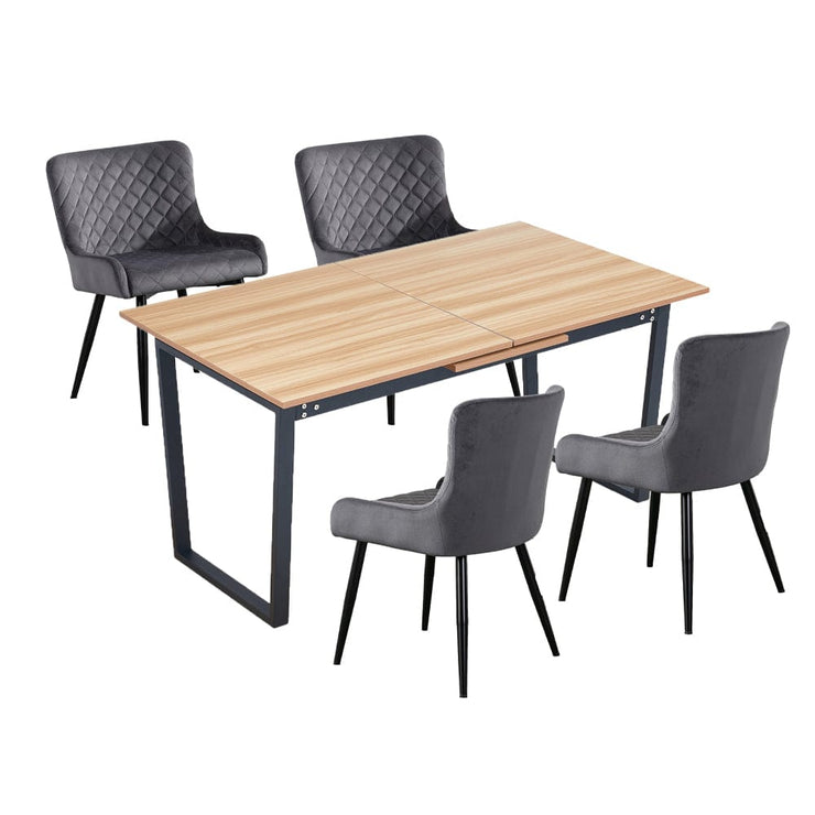 Belluno Extending Dining Table Set with 4 Velvet Chairs