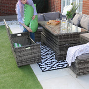 Rosen Rattan Garden Furniture 9 Seater Corner Sofa Rising Table & Storage Bench Sets in Grey