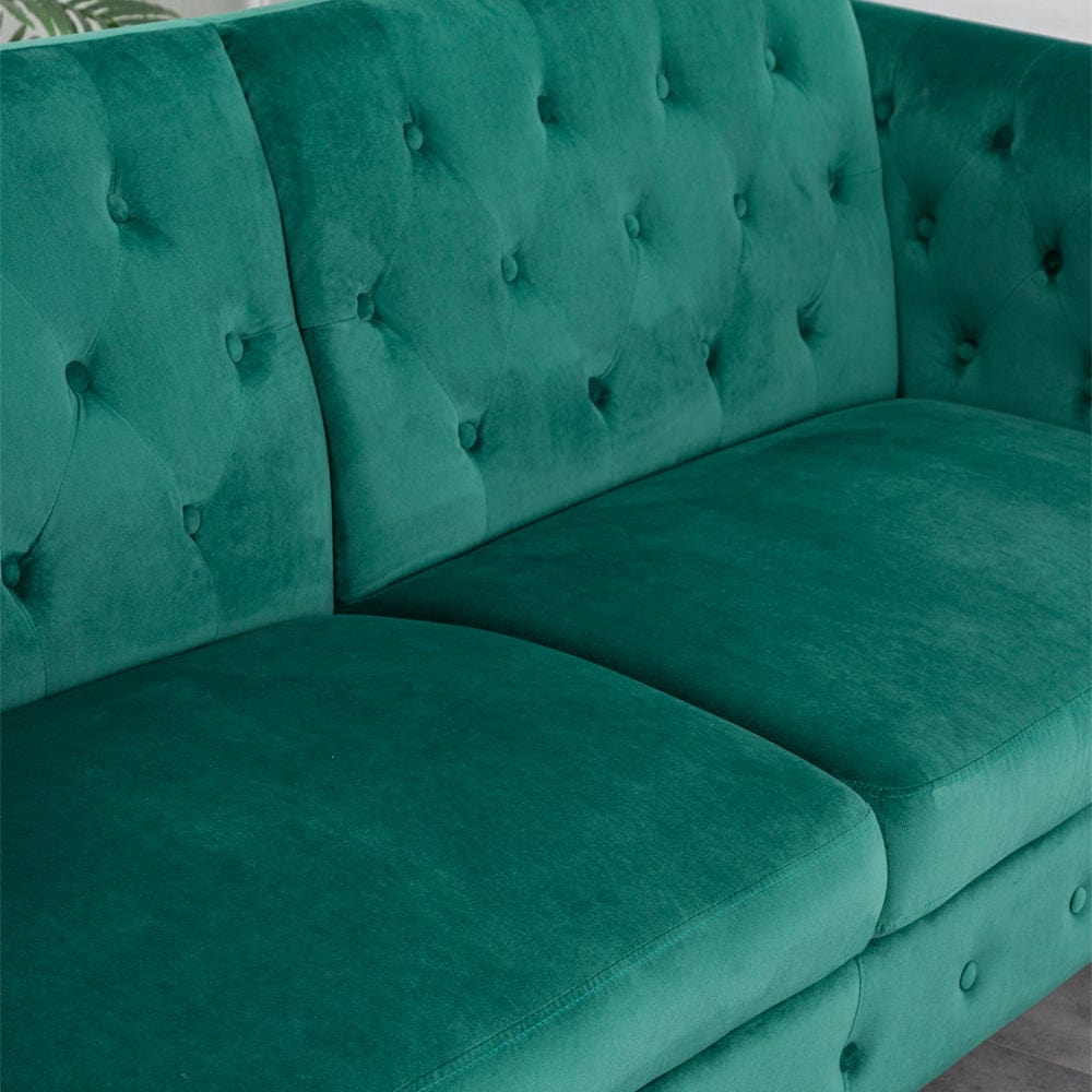 Toronto 3 Seater Chesterfield Style Velvet Sofa Bed In Green