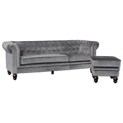 Chesterfield 3 Seater Velvet Sofa with Footstool