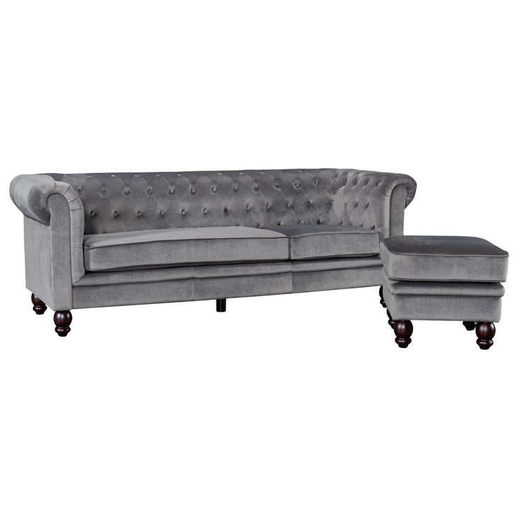 Tolg Velvet 3 Suíochán Chesterfield le Footstool