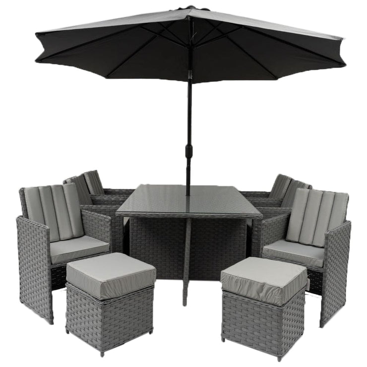 Rosen 10 Seater Rattan Cube Garden Dining Set With Parasol In Grey