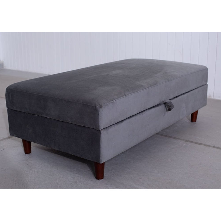 Destin Reversible Grey Velvet Corner Sofa With Storage Chaise and Ottoman Bench