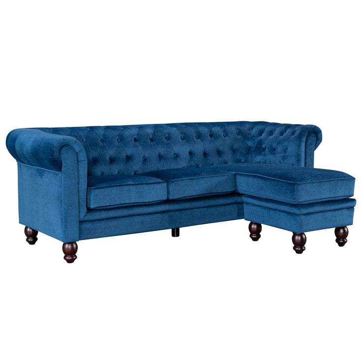 Chesterfield 3 Seater Velvet Sofa with Footstool