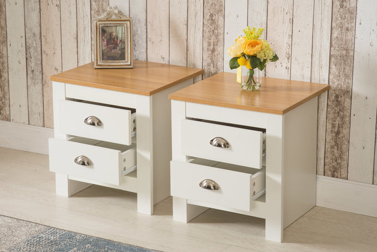 Heritage Set of 2 White 2 Drawer Bedside Table Night Stand, Bedroom Furniture, Furniture Maxi, Furniture Maxi