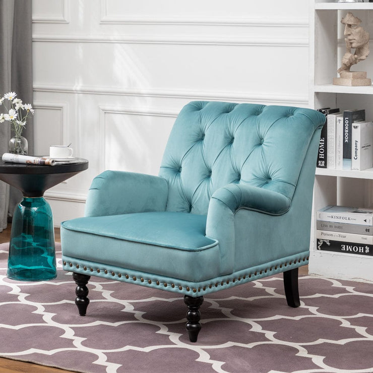 Darwin Velvet Accent Chair In Light Blue