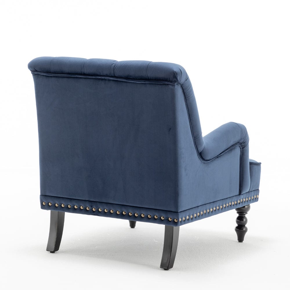 Blue velvet armchair discount and ottoman