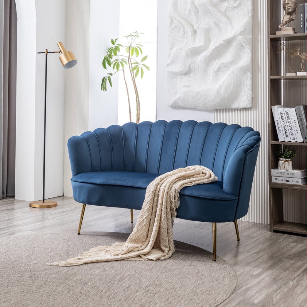 Mollis Plush Velvet Shell 3 Seater Sofa In Blue
