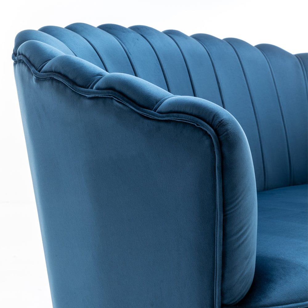 Mollis Plush Velvet Shell 3 Seater Sofa In Blue