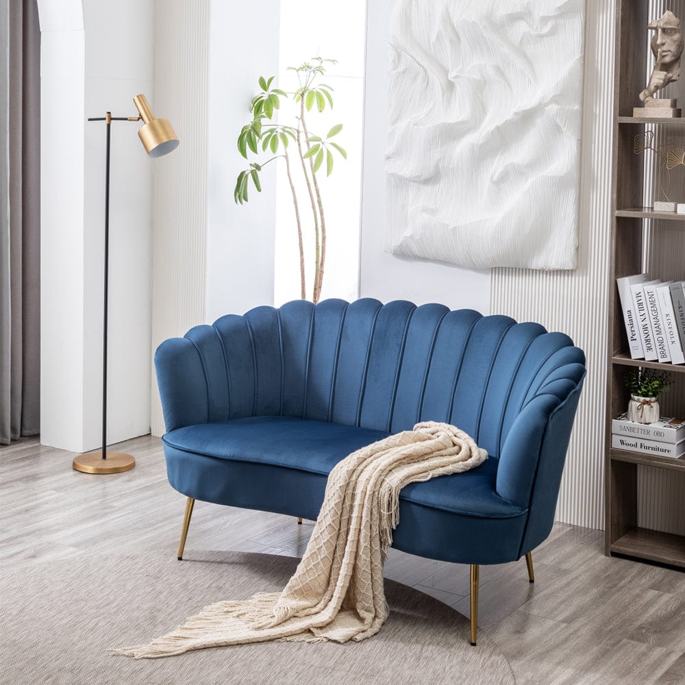 Mollis Plush Velvet Shell 3 Seater Sofa In Blue