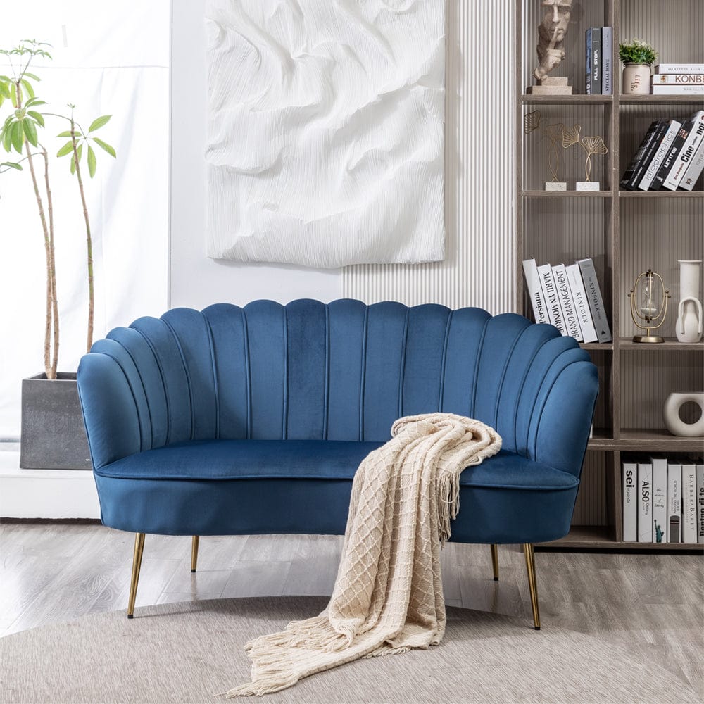 Mollis Plush Velvet Shell 3 Seater Sofa In Blue