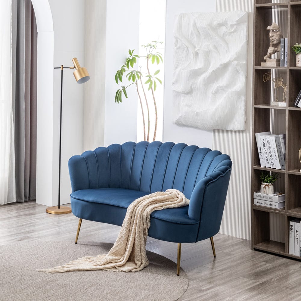 Mollis Plush Velvet Shell 3 Seater Sofa In Blue