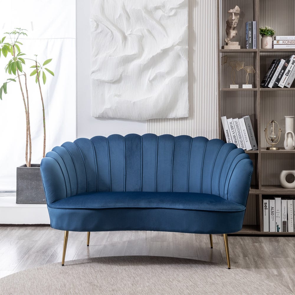 Mollis Plush Velvet Shell 3 Seater Sofa In Blue