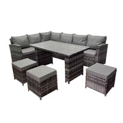 Rosen 9 Seater Rattan Corner Sofa Garden Furniture Dining Set In Grey