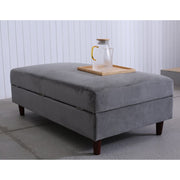 Destin Reversible Grey Velvet Corner Sofa With Storage Chaise and Ottoman Bench