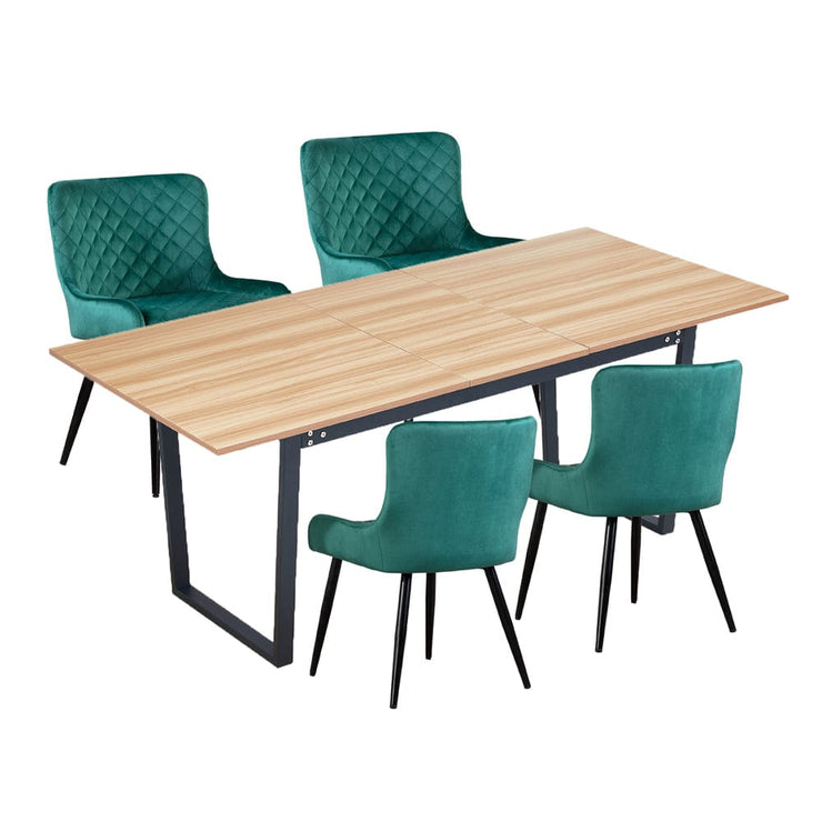 Belluno Extending Dining Table Set with 4 Velvet Chairs