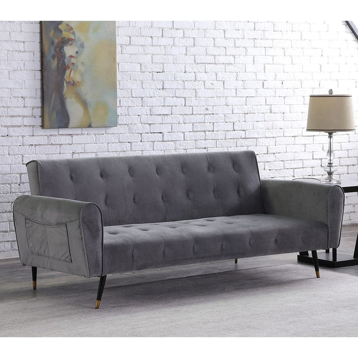 Alessia Buttoned Grey Velvet Sofa Bed