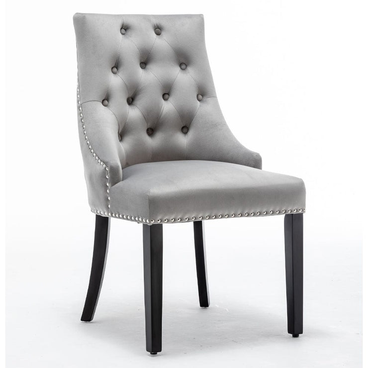 Avers Light Grey Velvet Button Back Dining Chairs