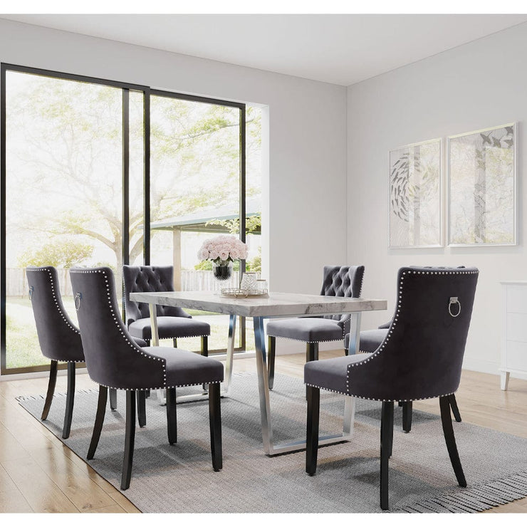 Etta Rectangle Dining Table Set with 6 Velvet Chairs