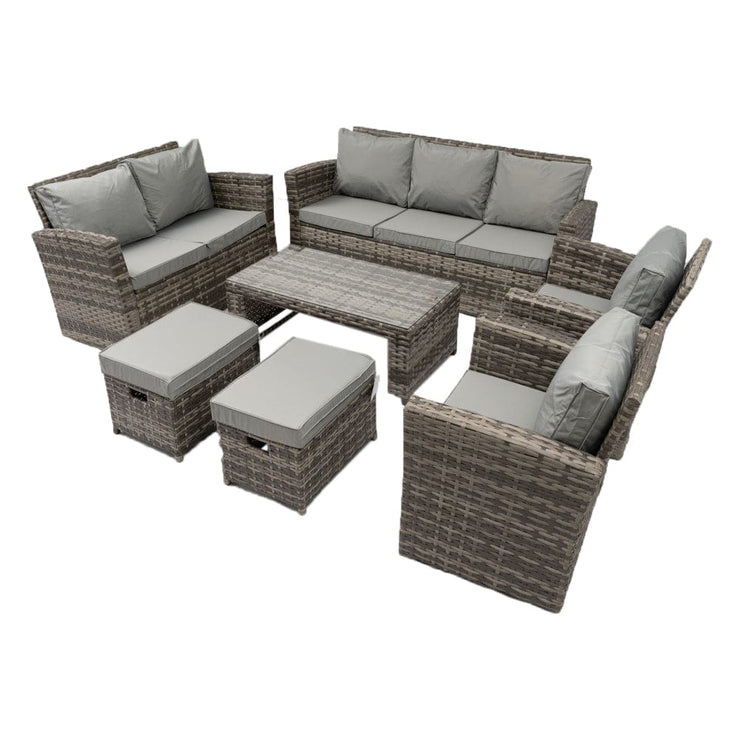 Rosen 9 Seater Rattan Garden Sofa Corner Set In Grey