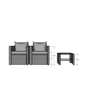 Rosen 2 Seater Rattan Bistro Furniture Set In Grey