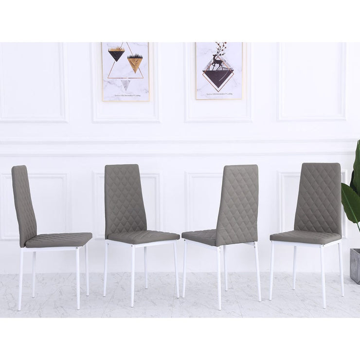 Set Of 4 Orsa Faux Leather Dining Chairs With Powder Coating Legs In Grey