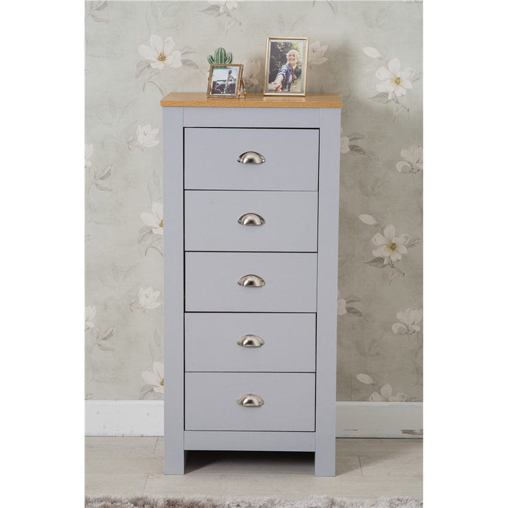Heritage 5 Drawer Tall Chest In Grey and Oak