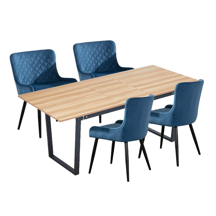 Belluno Extending Dining Table Set with 4 Velvet Chairs