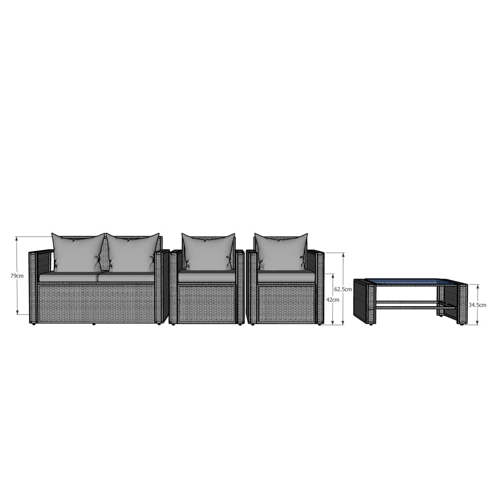 Rosen 4 Seater Rattan Garden Furniture Set In Grey