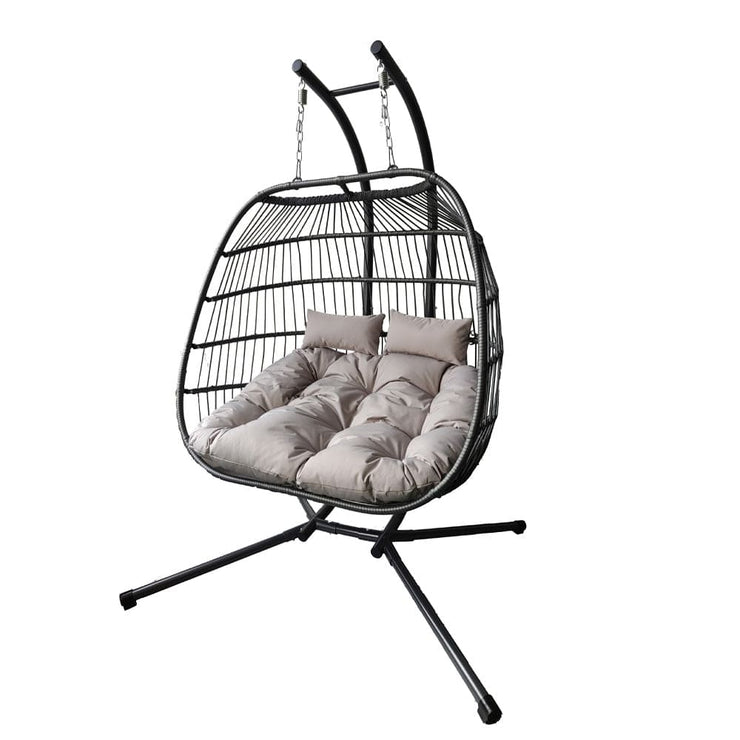Bradway Hanging Rope Swing Double Indoor Outdoor Egg Chair with Grey Cushions