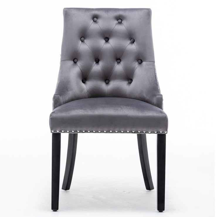 Avers Grey Velvet Button Back Dining Chairs