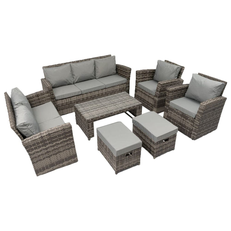 Rosen 9 Seater Rattan Garden Sofa Corner Set In Grey