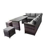 Rosen 9 Seater Rattan Corner Sofa Garden Furniture Dining Set In Grey