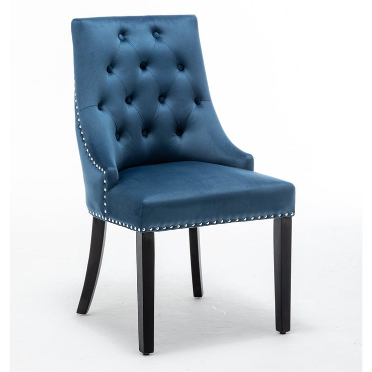 Avers Blue Velvet Button Back Dining Chairs Rubber Leg