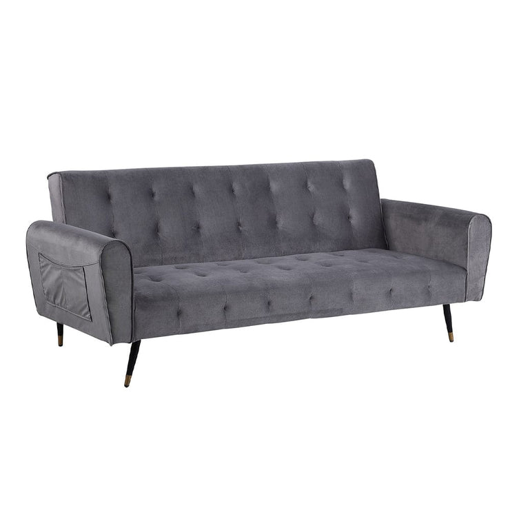 Alessia Buttoned Grey Velvet Sofa Bed