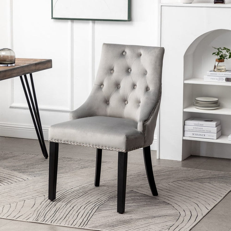 Avers Light Grey Velvet Button Back Dining Chairs