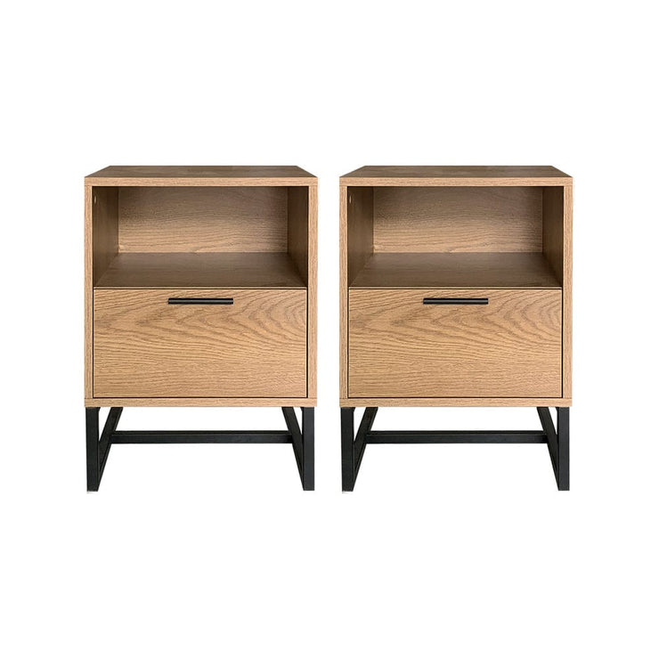 Belluno Industrial Style Set Of 2 One Drawer Bedside Tables