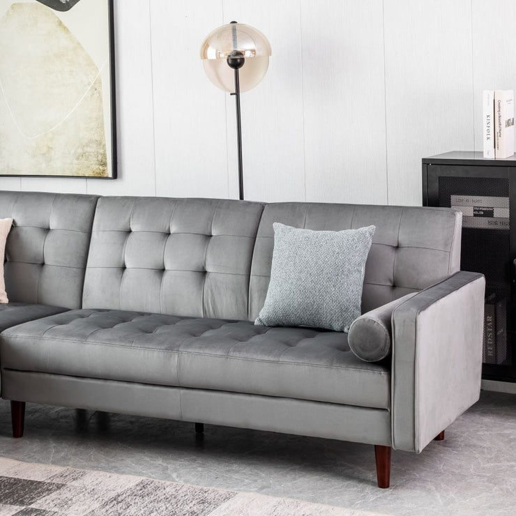 Avery Chaise End Velvet Corner Sofa In Grey