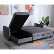 Destin Reversible Grey Velvet Corner Sofa With Storage Chaise and Ottoman Bench