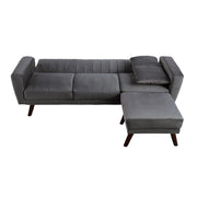 Grey Velvet Sofa Bed with Ottoman